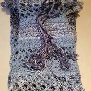 BOHO Crochet DRAWSTRING SKIRT faded blue denim SM Handmade